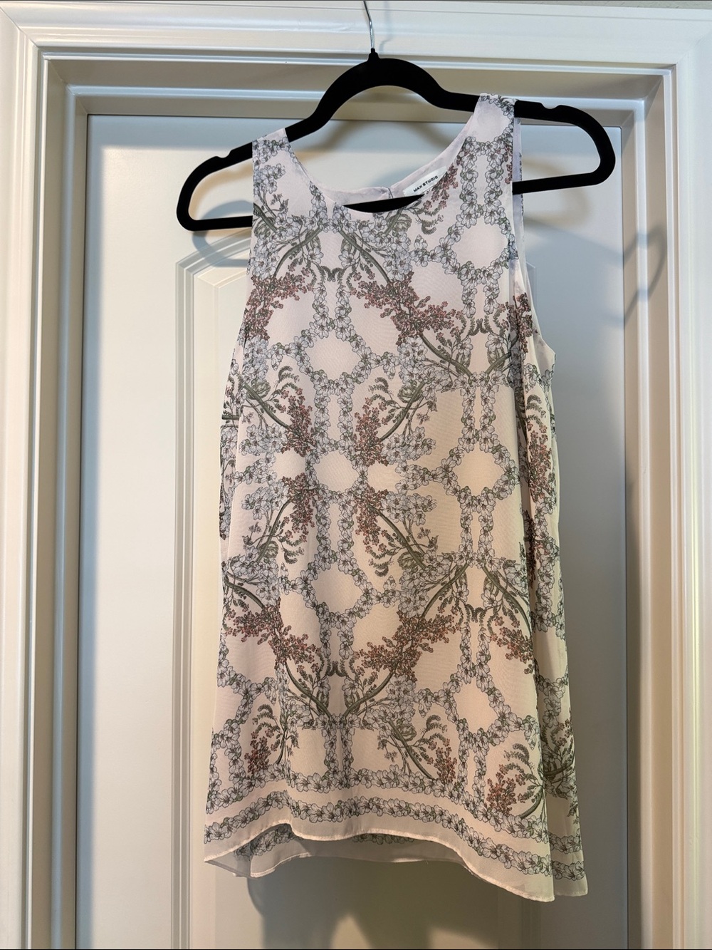 Max Studio Cream Floral-Scroll Sleeveless Camisole with Pink & Green Accents